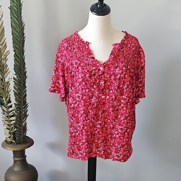 Maurices Red Paisley V-Neck Blouse - Picture 1 of 13